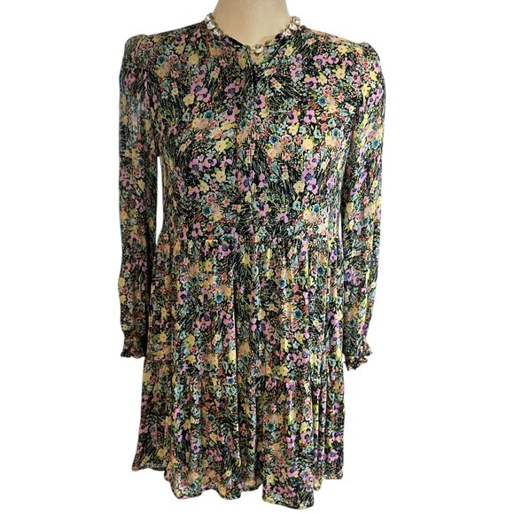 ZARA Long Sleeved Floral Dress Size Small but Roomy Ruffled Lined Peasant - Picture 3 of 12